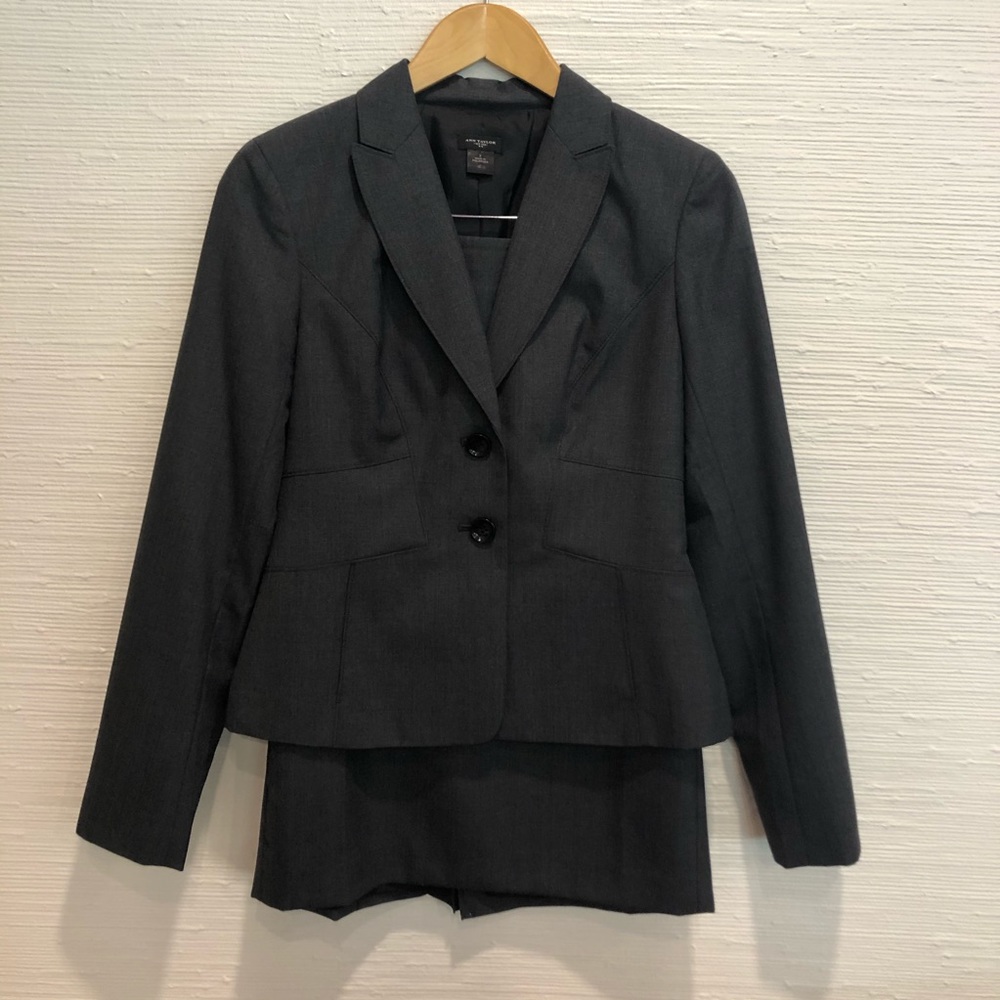 Dark Grey Skirt Suit with Pleat Detail